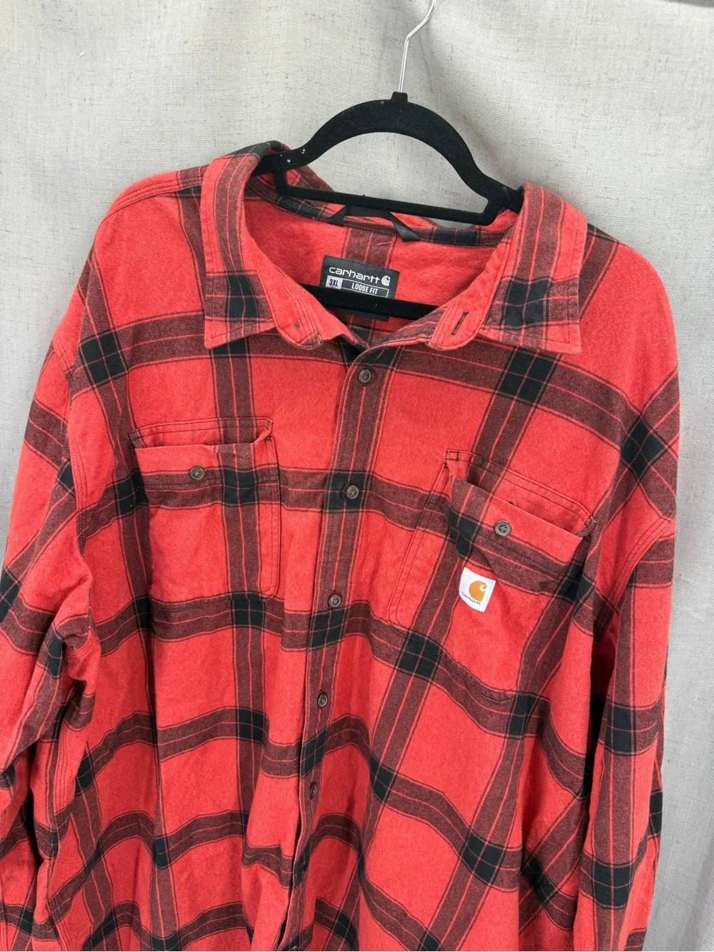 Carhartt Loose Fit Heavyweight Red Black Flannel L/S Plaid Shirt Men's 3XLT